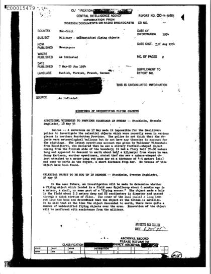 Varias naciones reportan objetos voladores no identificados en 1951