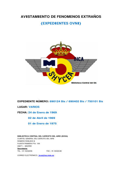 Avistamientos OVNI en múltiples fechas y lugares