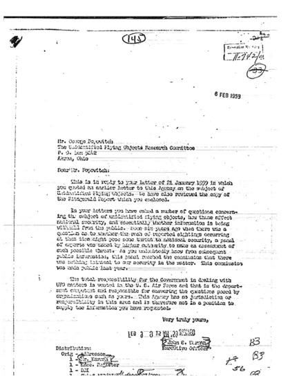 Cartas de la CIA sobre objetos voladores no identificados