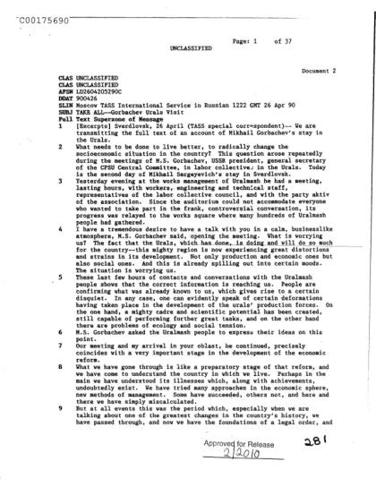Gorbachev discute reformas en el Ural