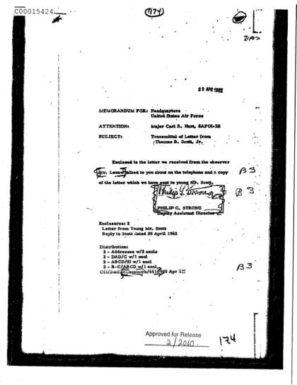 Informe sobre una carta de la CIA sobre un avistamiento de OVNI
