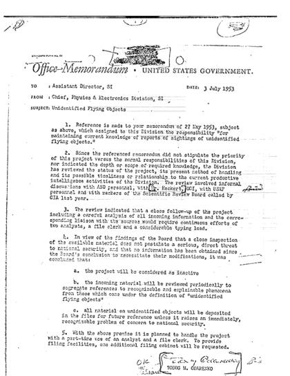 CIA y los objetos voladores no identificados