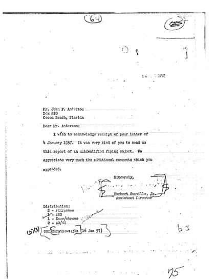 Carta de la CIA sobre un objeto volador no identificado